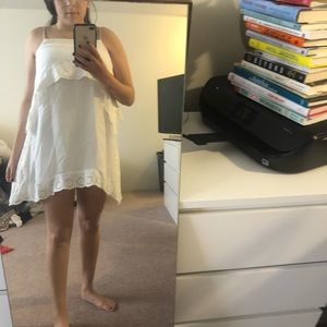 Zara White Flowy Summer Dress w/ Patterns